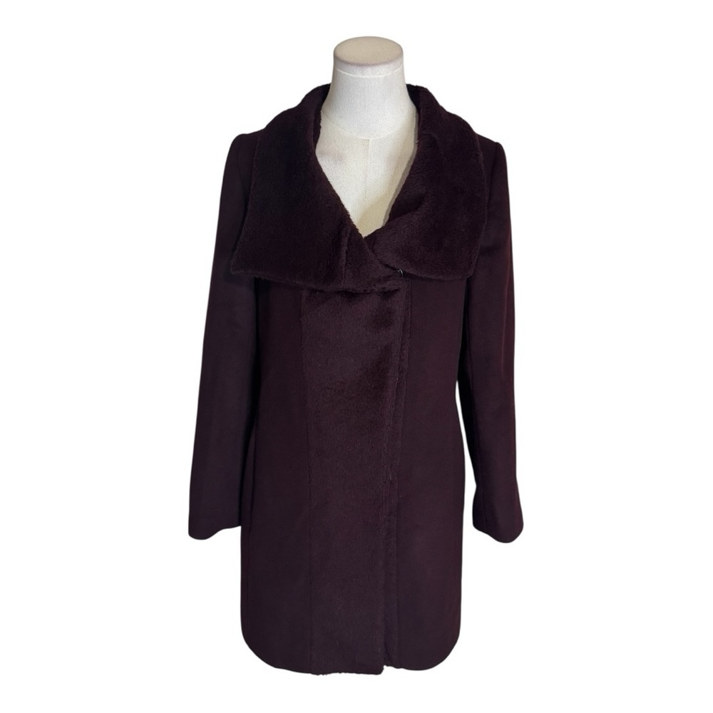 TRINA TURK Lambswool Shawl Collar Artsy Lily Coat Wine Burgundy Wool Size 4 Warm - Picture 3 of 10